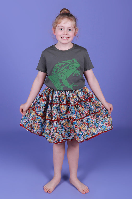 Green and Golden Bell Frog Kids Tee Charcoal