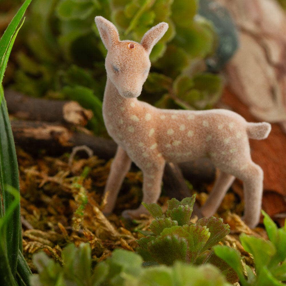 1-1/2" L x 2" H Miniature Flocked Baby Fawn Deer