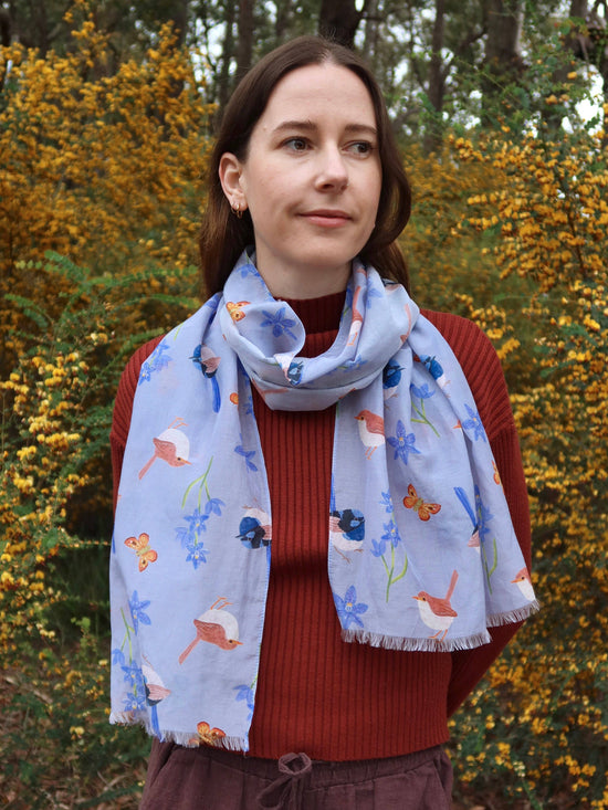 Fairy Wren Australian Silk/Cotton Scarf