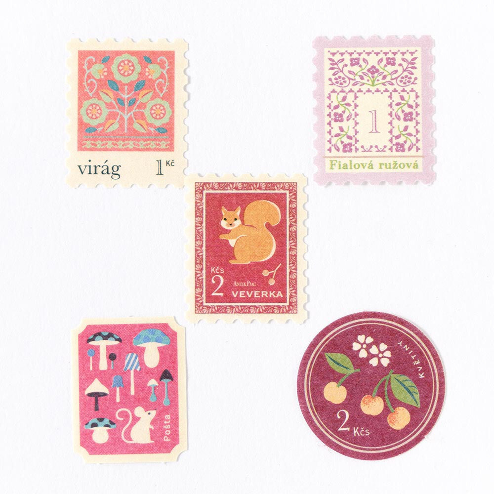Antique Stamp Stickers Pink