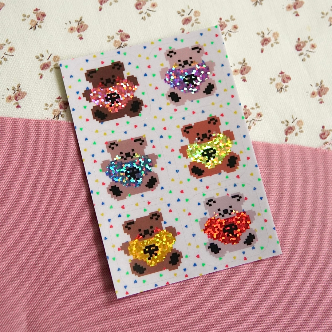 Tiny Teddies - Mini Glitter Vinyl Sticker Sheet
