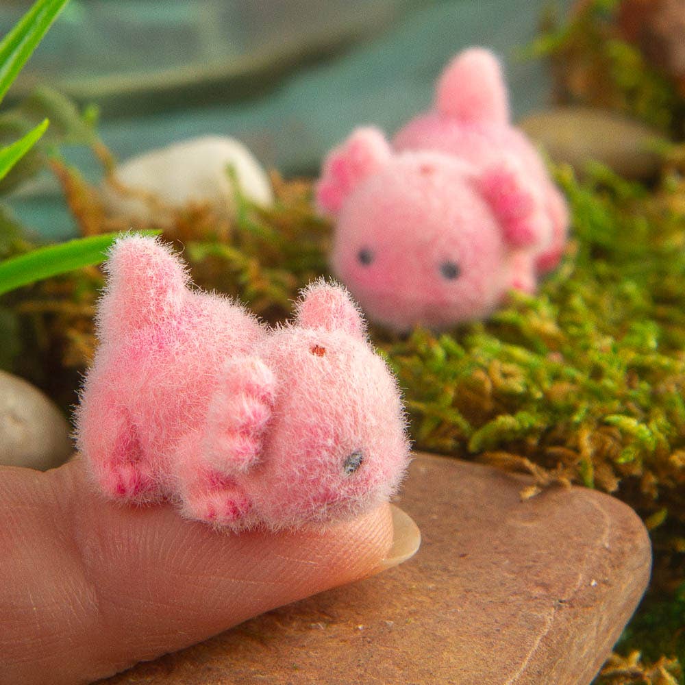 Flocked Pink Baby Axolotls