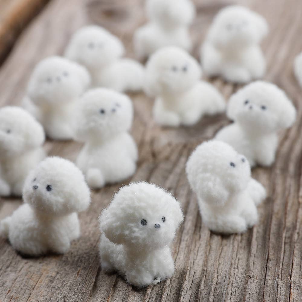 Flocked White Mini Baby Puppy Dogs