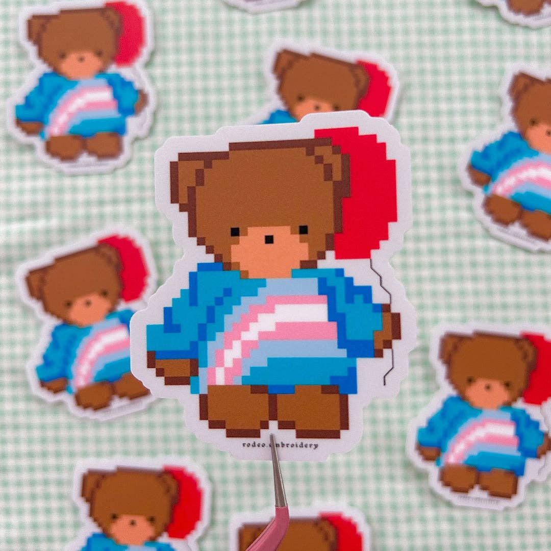 Transgender Pride Teddy - Matte Vinyl Sticker