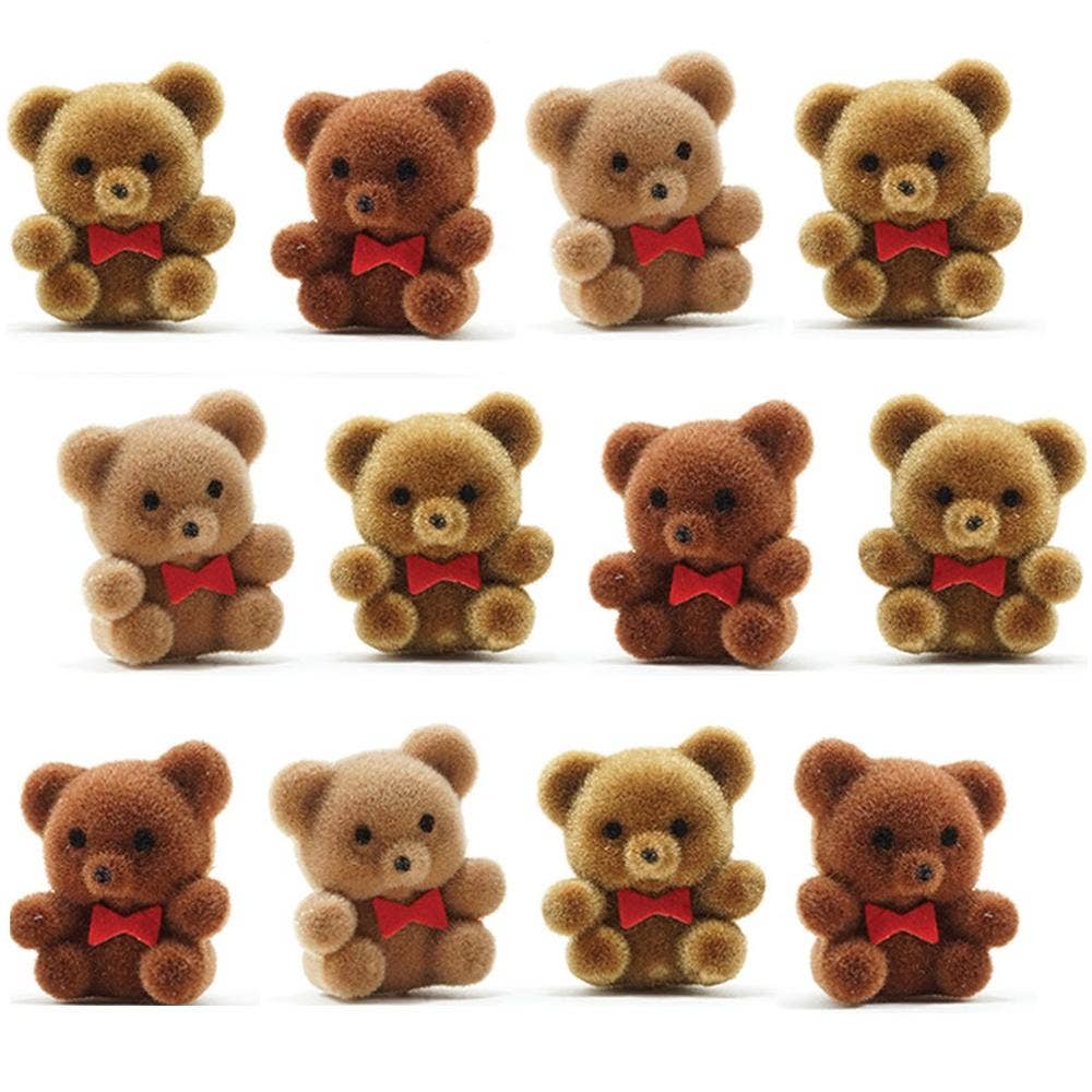 Miniature Brown Flocked Teddy Bear