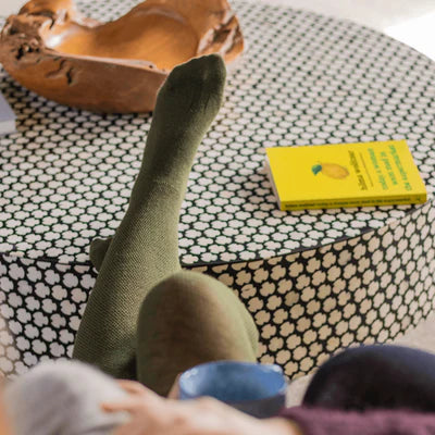 Merino Wool Textured Knit Tights Moss