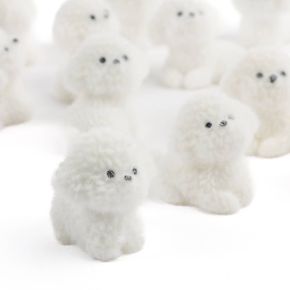 Flocked White Mini Baby Puppy Dogs