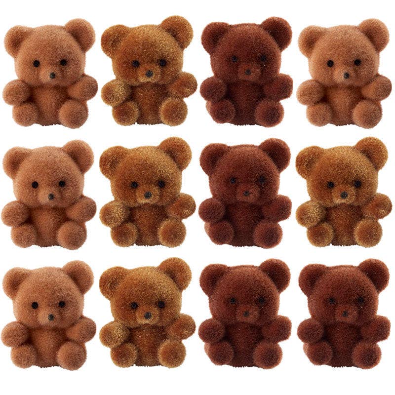 1" Miniature Brown Flocked Teddy Bears
