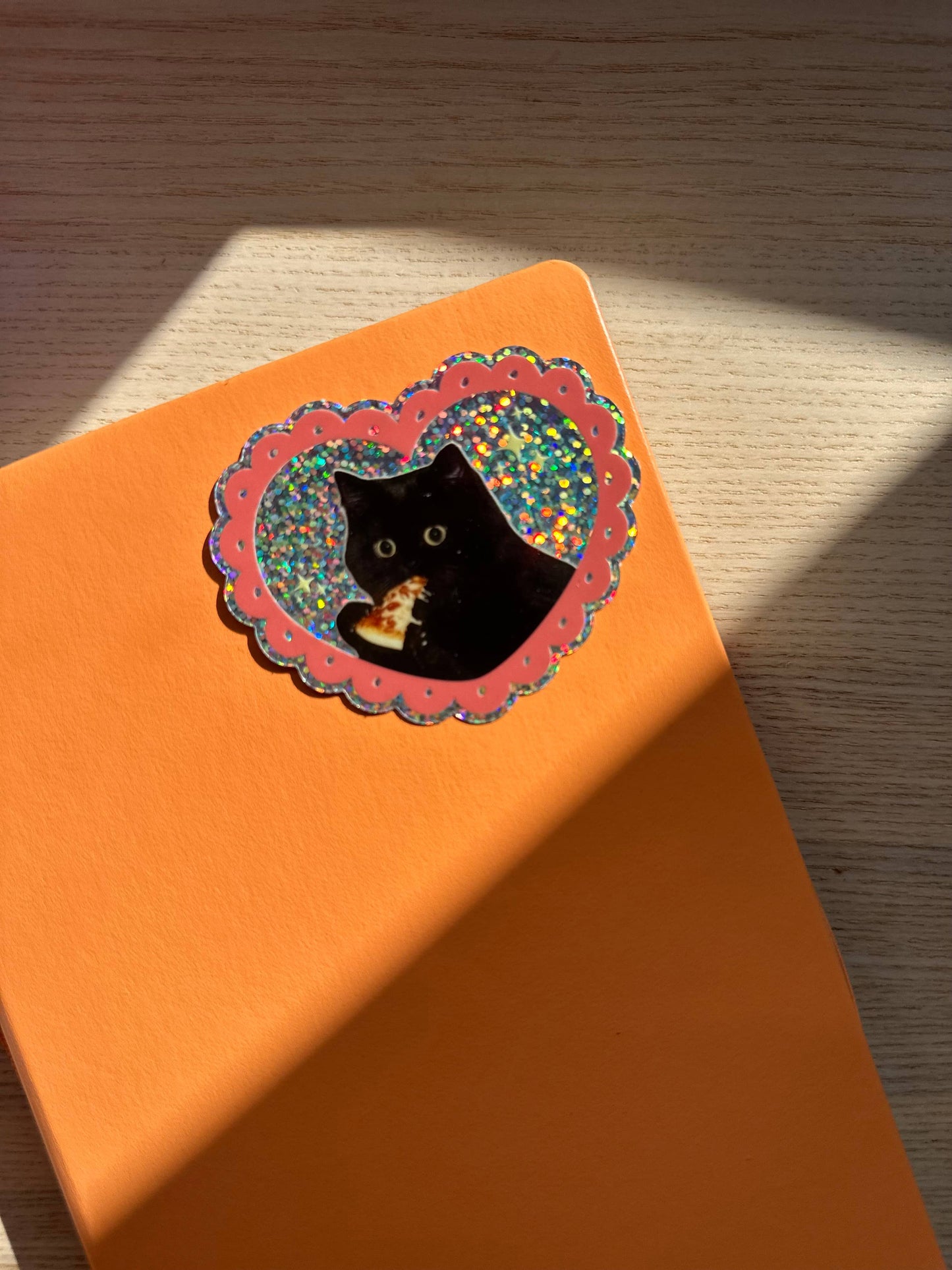 Pizza Cat Glitter Vinyl Sticker