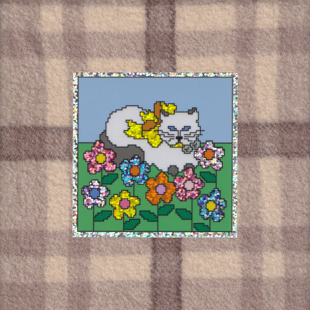 Flower Kitty - Glitter Vinyl Sticker
