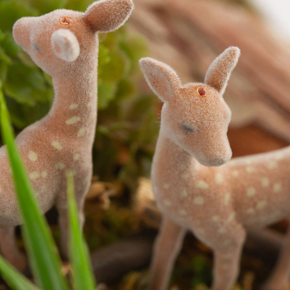 1-1/2" L x 2" H Miniature Flocked Baby Fawn Deer