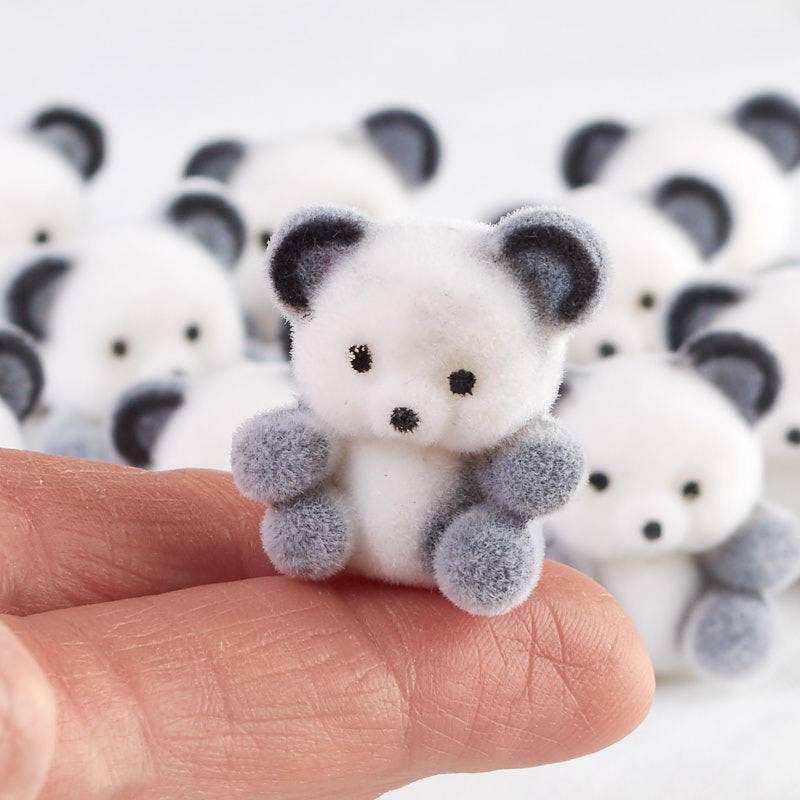 1" Miniature Flocked Baby Panda Bears