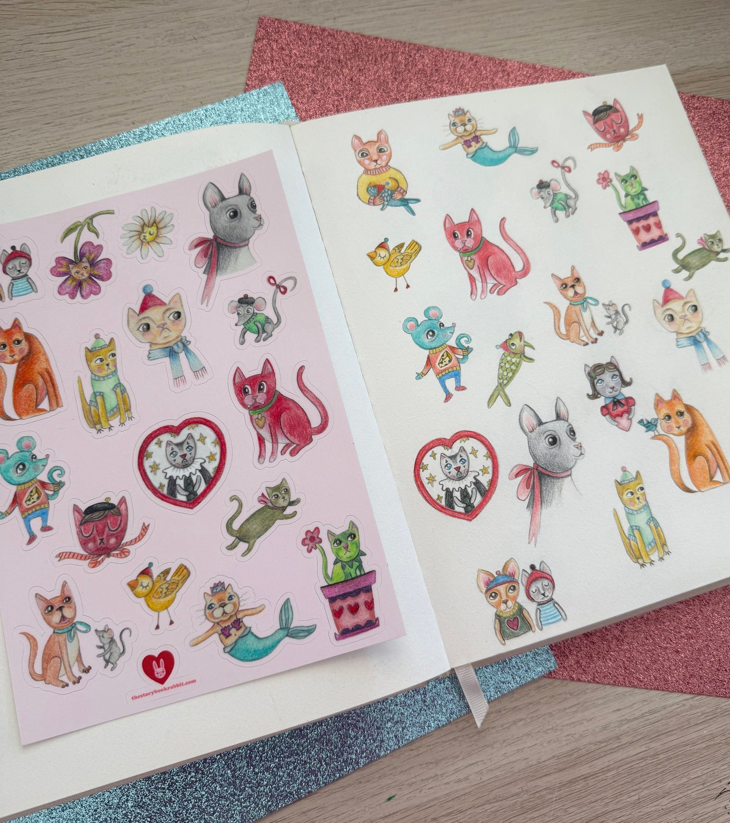 SBR Illustrated Large Sticker Sheet - Kitties and Friends