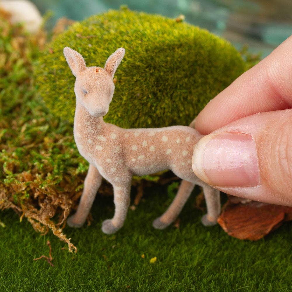 1-1/2" L x 2" H Miniature Flocked Baby Fawn Deer