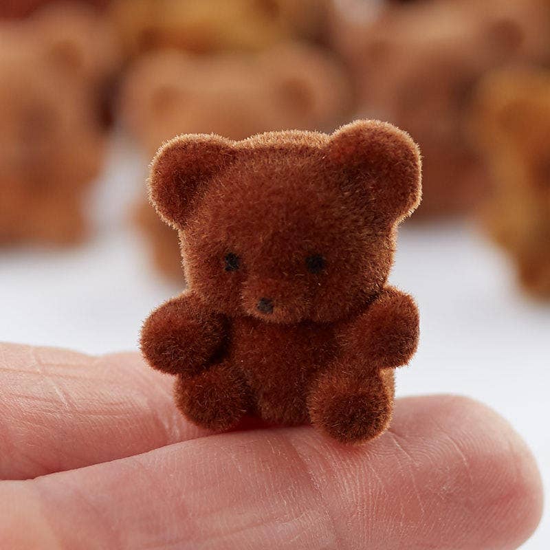 1" Miniature Brown Flocked Teddy Bears