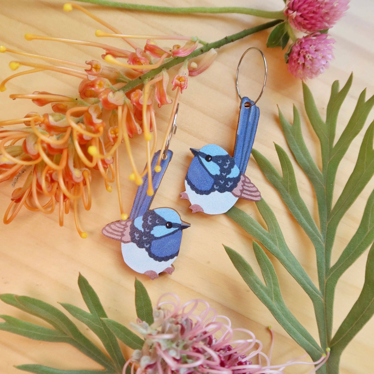 Blue Wren Australian Bird Earrings