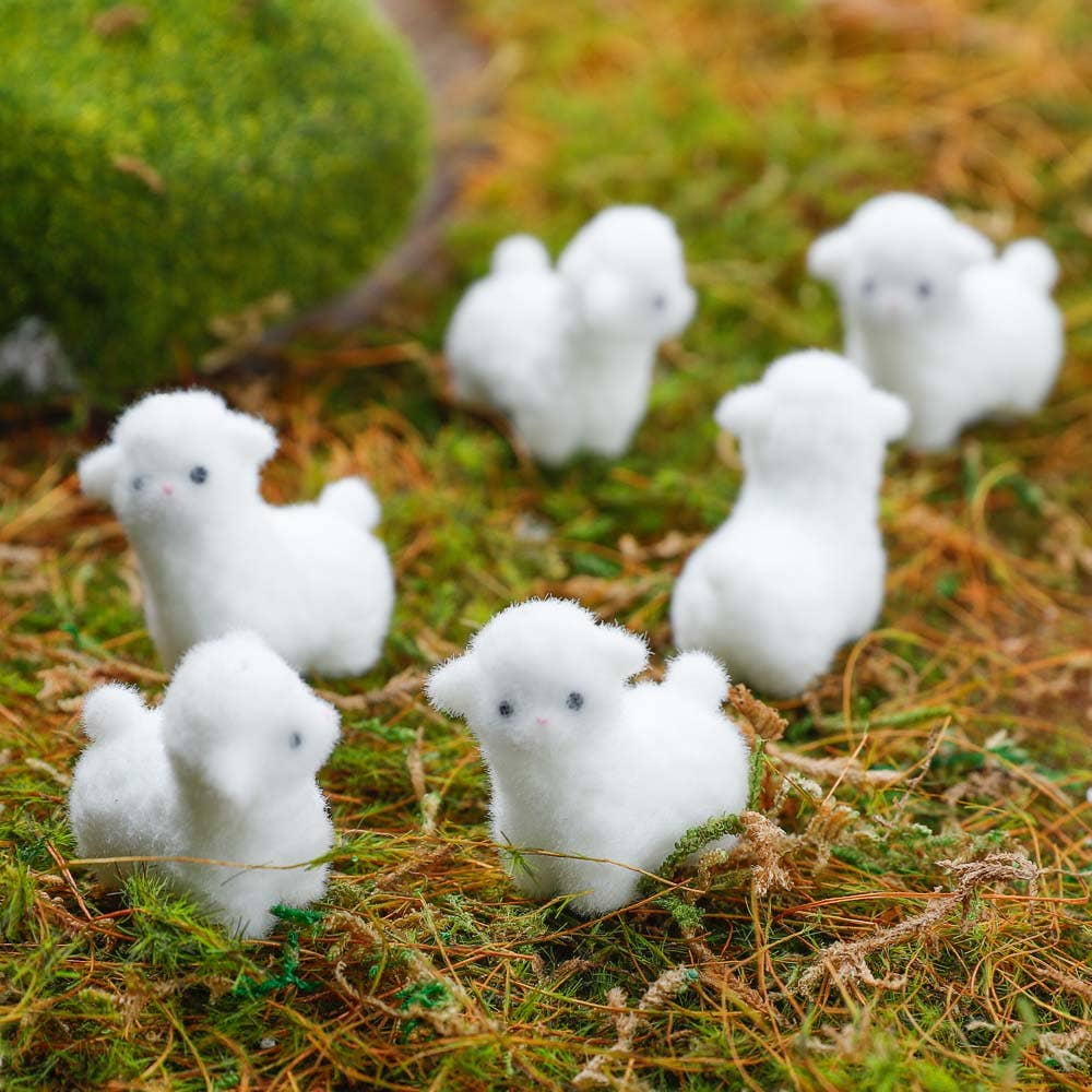 Flocked White Mini Baby Lamb Sheep