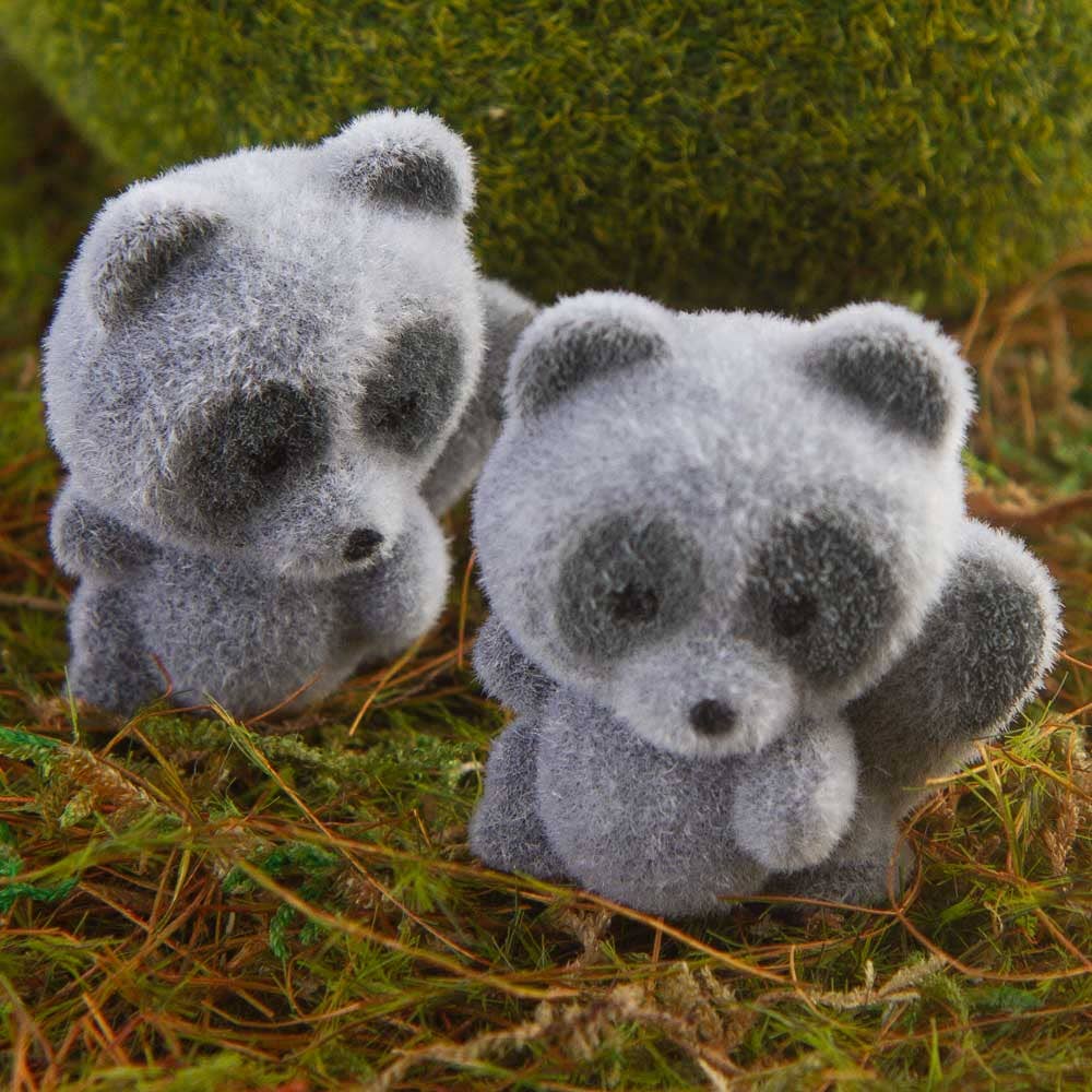 1" Miniature Flocked Baby Racoons