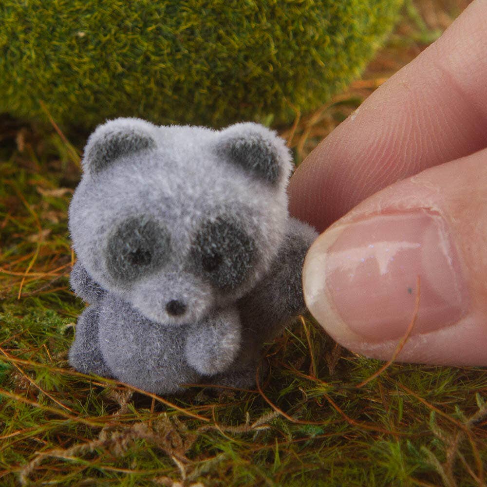 1" Miniature Flocked Baby Racoons