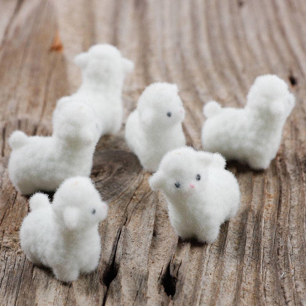 Flocked White Mini Baby Lamb Sheep