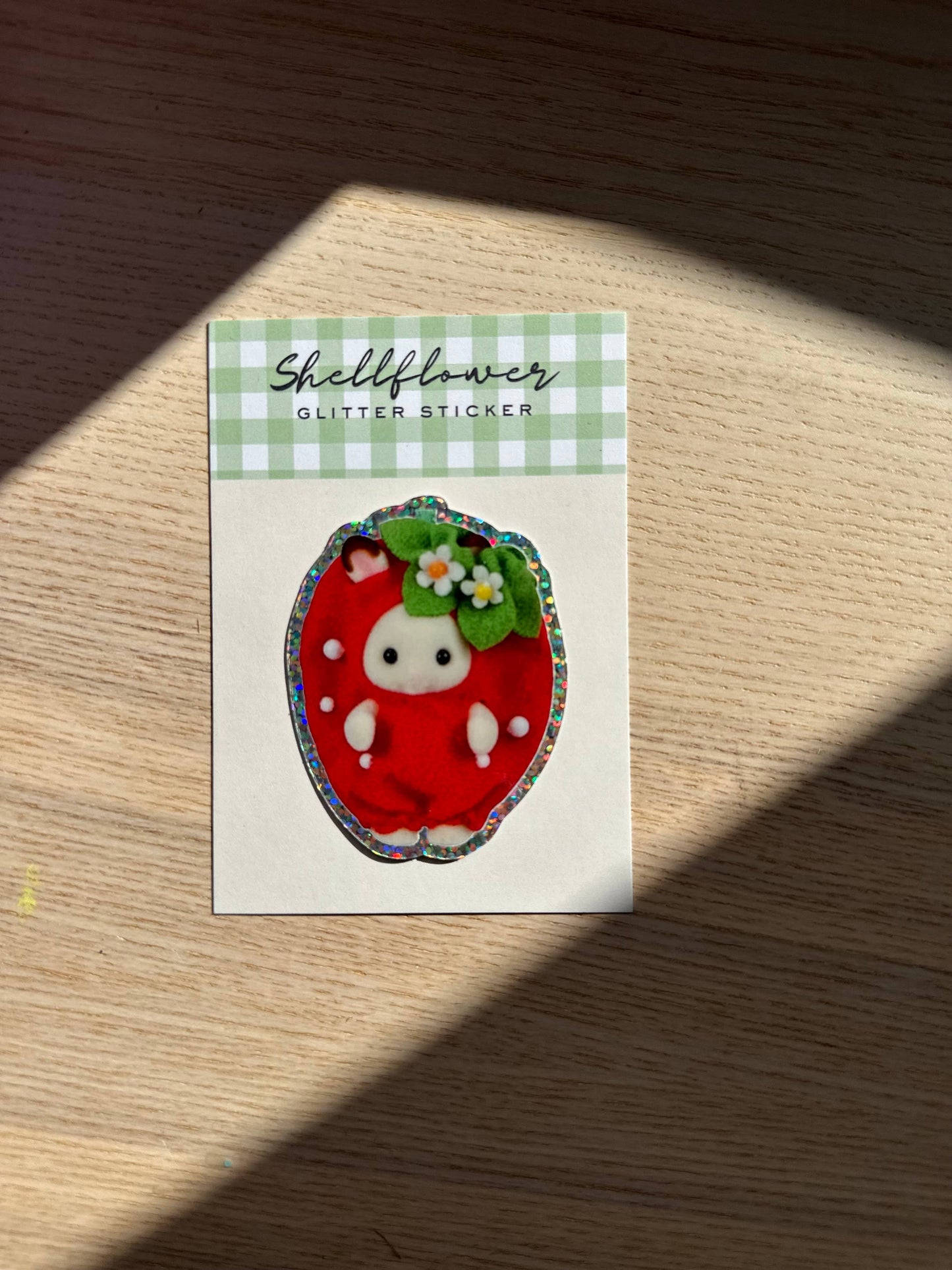 Strawberry Rabbit Glitter Vinyl Sticker 