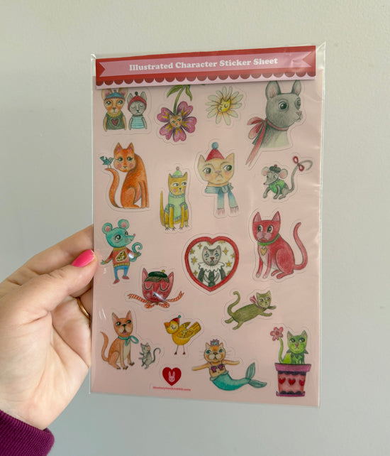 SBR Illustrated Large Sticker Sheet - Kitties and Friends