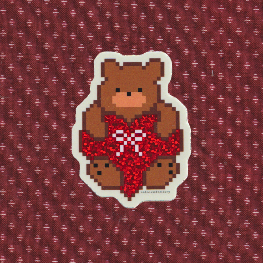 Teddy Heart - Glitter Vinyl Sticker