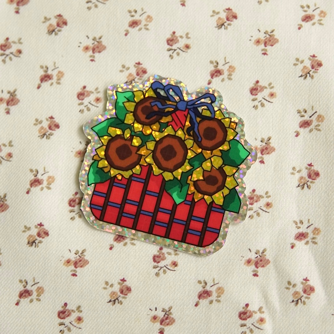 Sunflower Basket - Glitter Vinyl Sticker