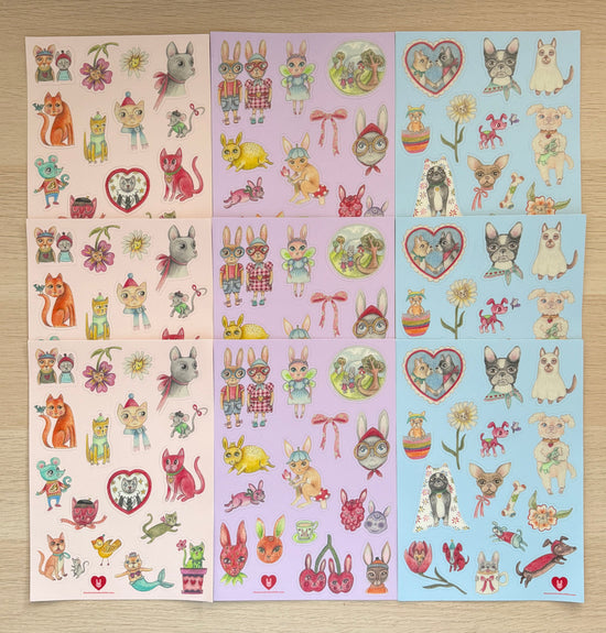 SBR Illustrated Large Sticker Sheet - Kitties and Friends