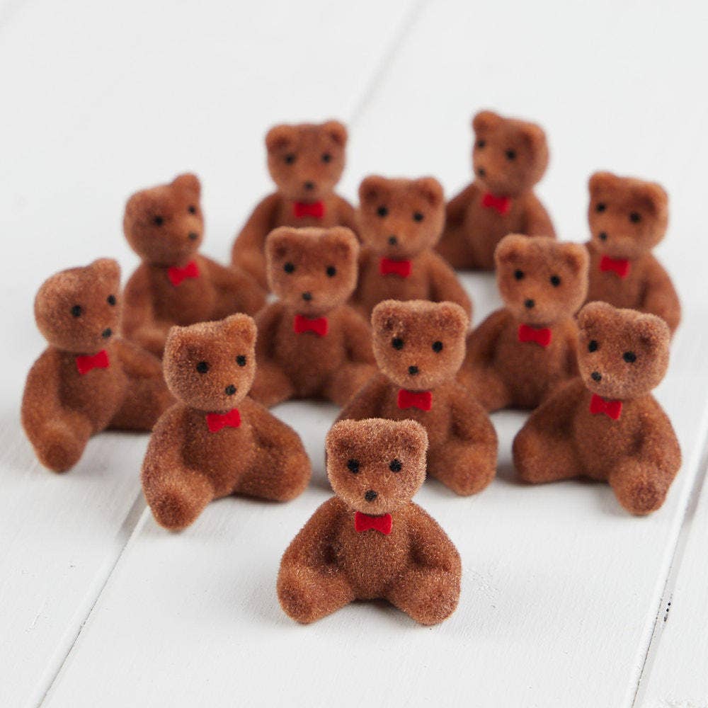 Miniature Brown Flocked Bear with Bow