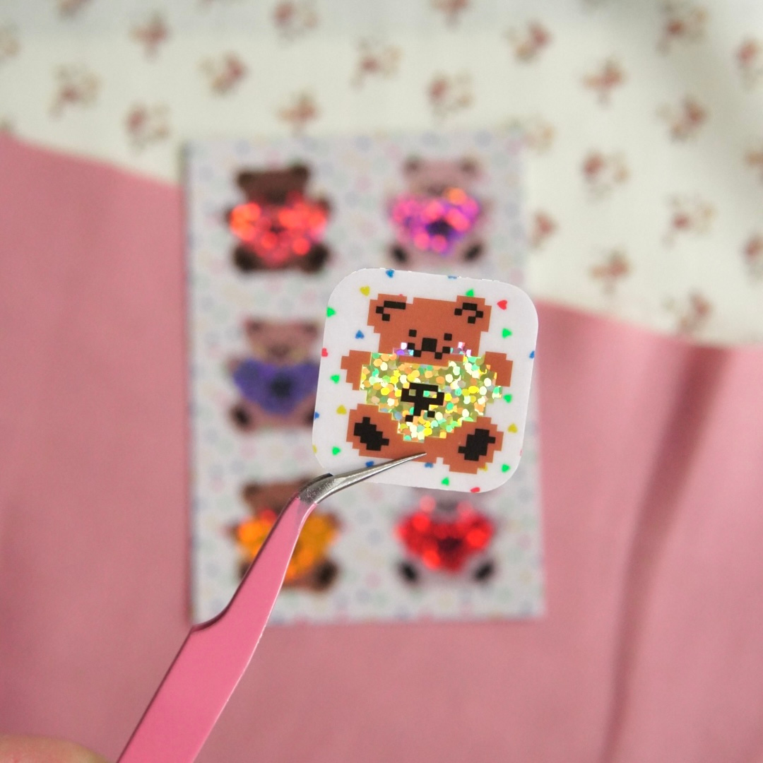 Tiny Teddies - Mini Glitter Vinyl Sticker Sheet