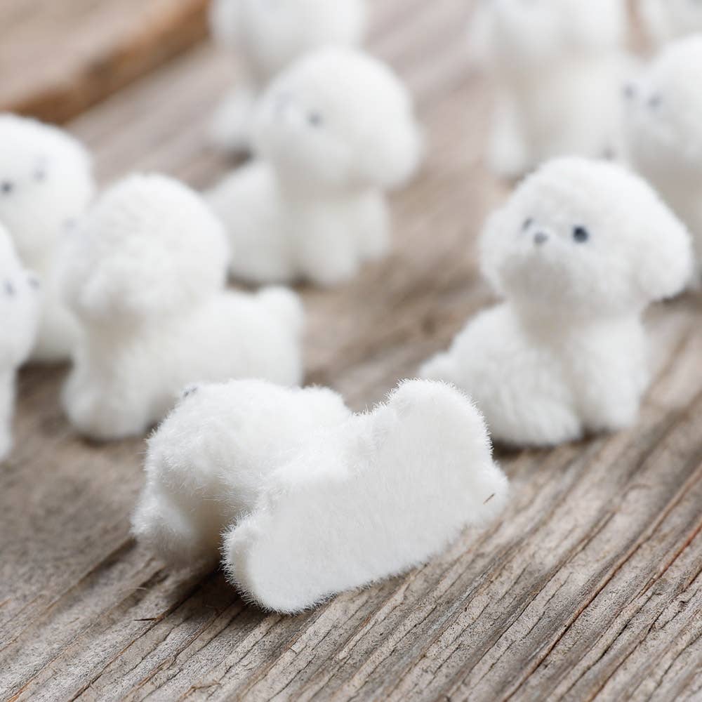Flocked White Mini Baby Puppy Dogs