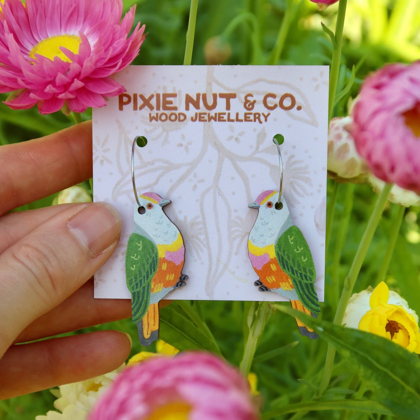 Fruit Dove Bird Earrings