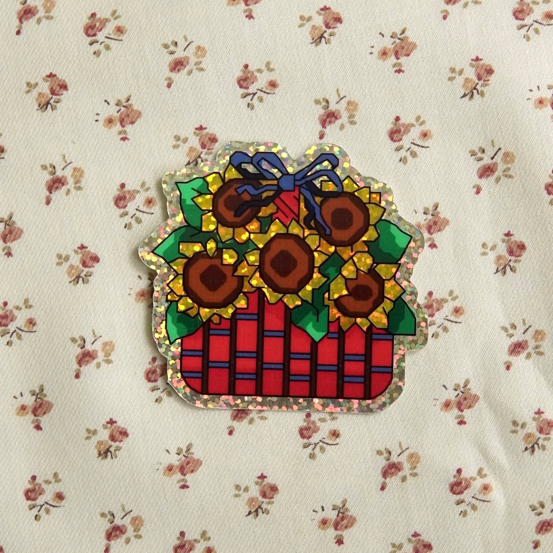 Sunflower Basket - Glitter Vinyl Sticker