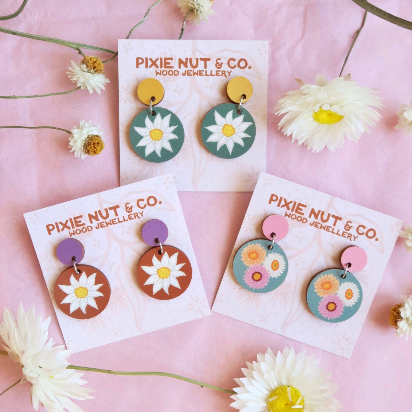 Flannel Flower Wildflower Earrings Green