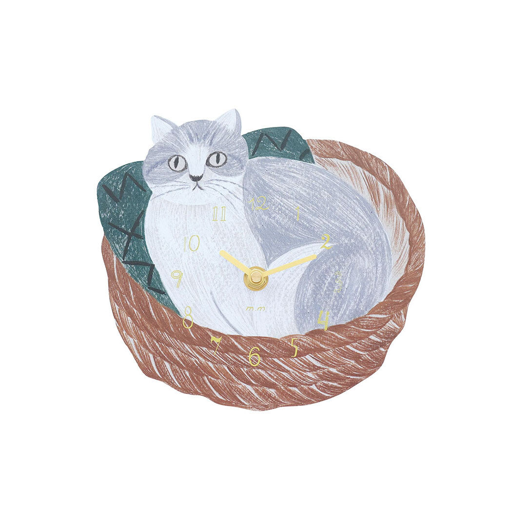 Matsuo Miyuki Diecut Wall Clock Cat in basket