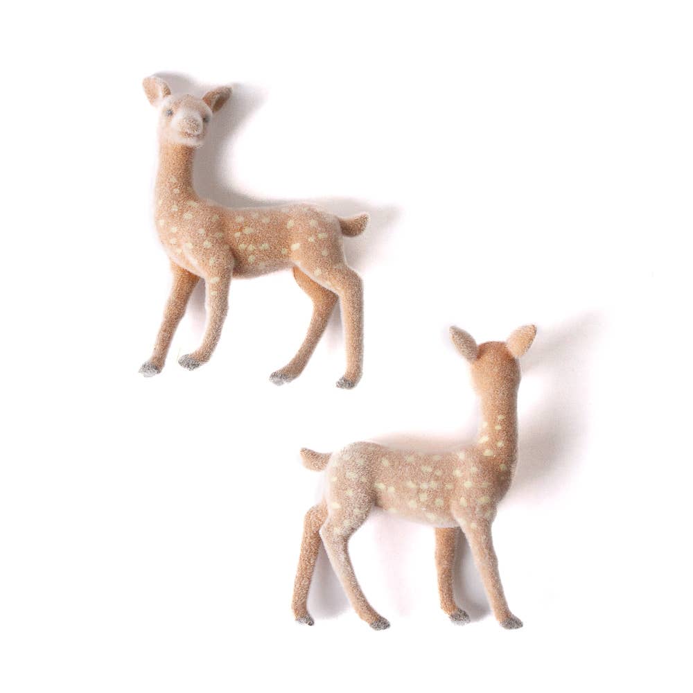 1-1/2" L x 2" H Miniature Flocked Baby Fawn Deer