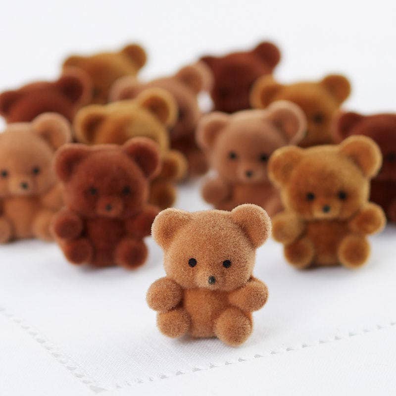 1" Miniature Brown Flocked Teddy Bears