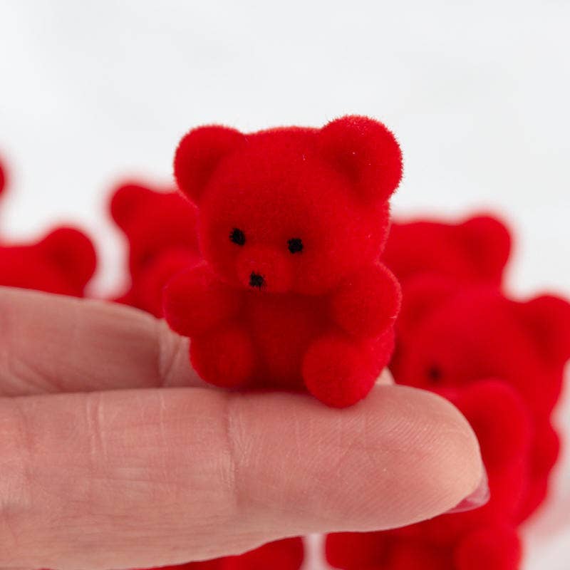 Miniature Red Flocked Teddy Bear