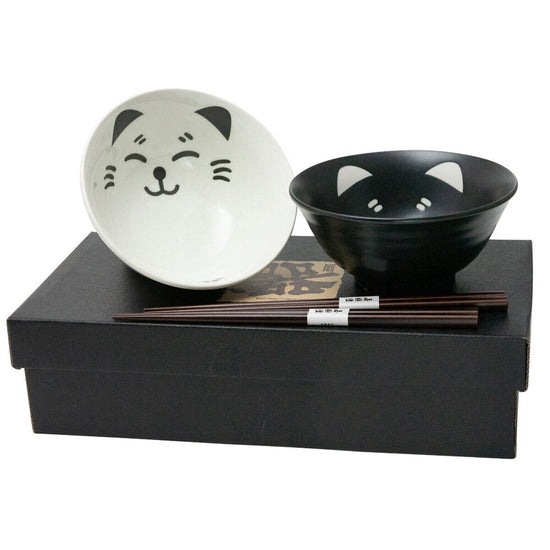 2 Bowl & Chopstick Set Cat Face