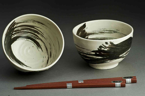 2 Bowl & Chopstick Set Brush Stroke