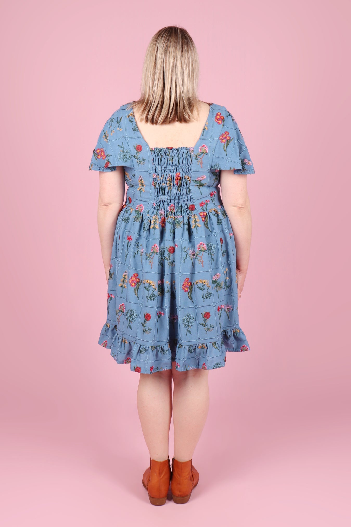 Vera Dress Embroidered Botany Ocean Blue