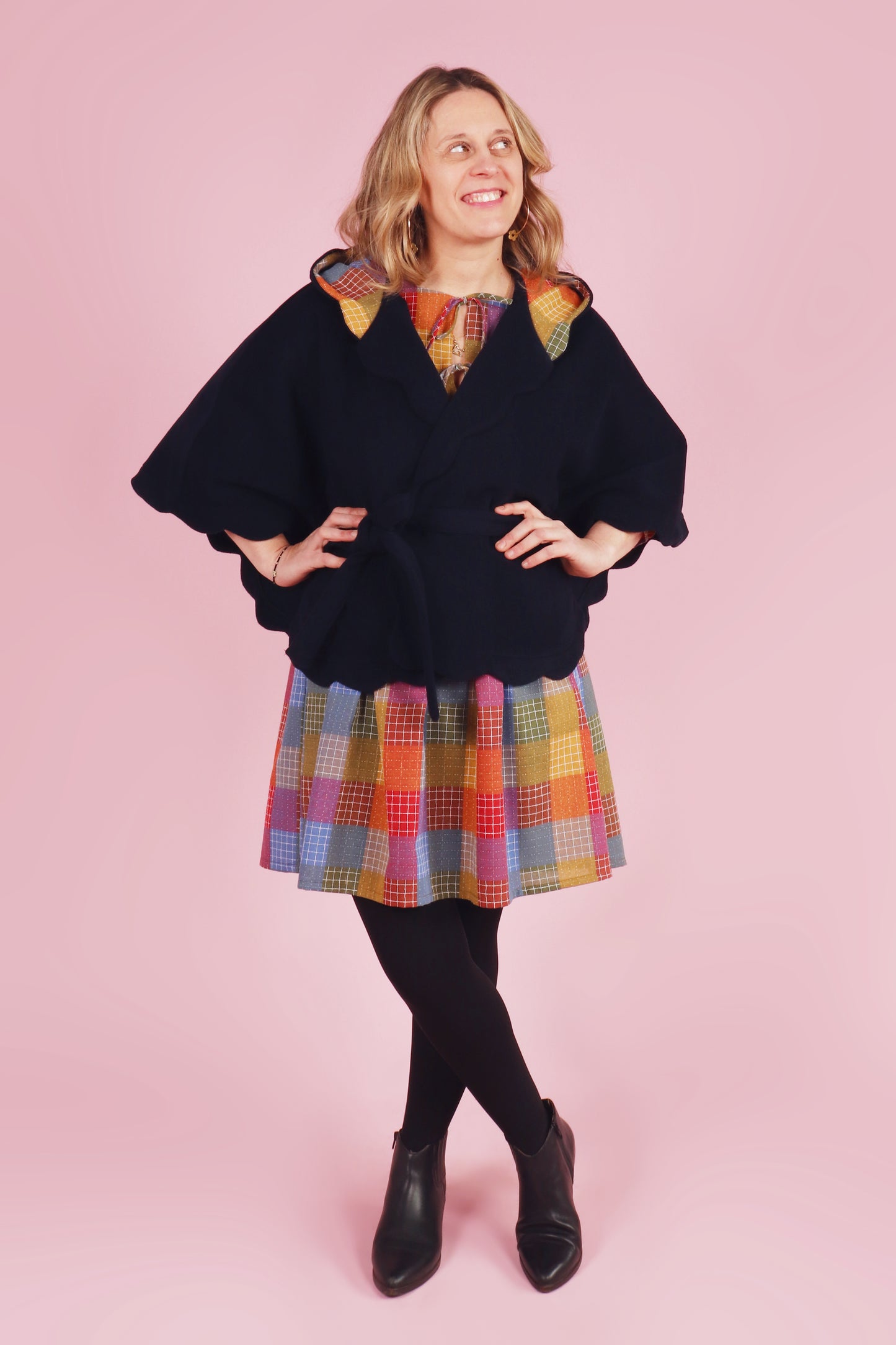 Chelsea Cape Navy Hopscotch Plaid