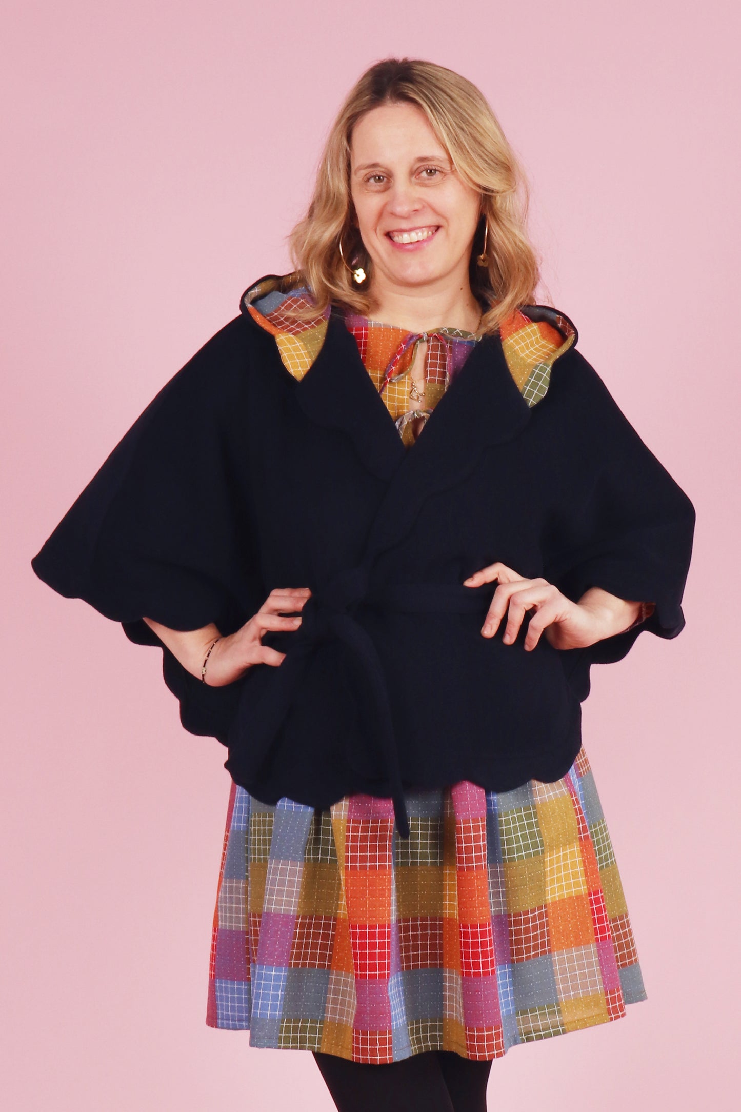 Chelsea Cape Navy Hopscotch Plaid