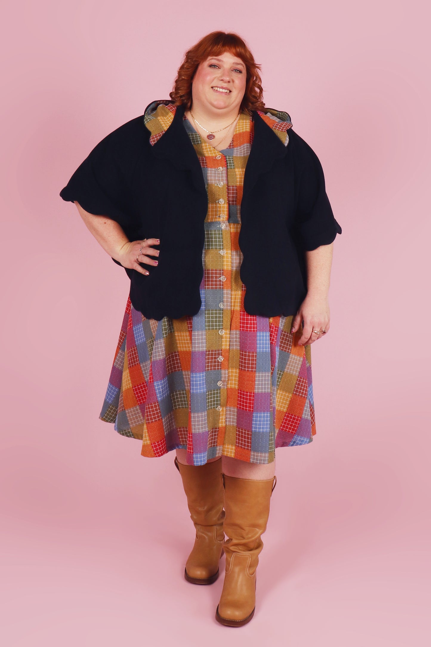 Chelsea Cape Navy Hopscotch Plaid