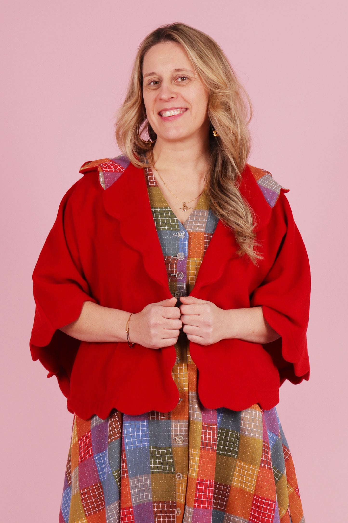 Chelsea Cape Raspberry Hopscotch Plaid