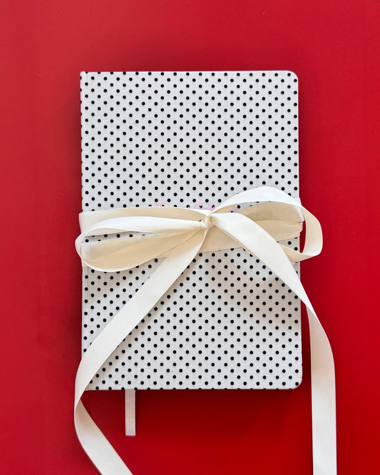 Martina's Signature Ribbon Junk Journal- Black Polka Dot + cream ribbon