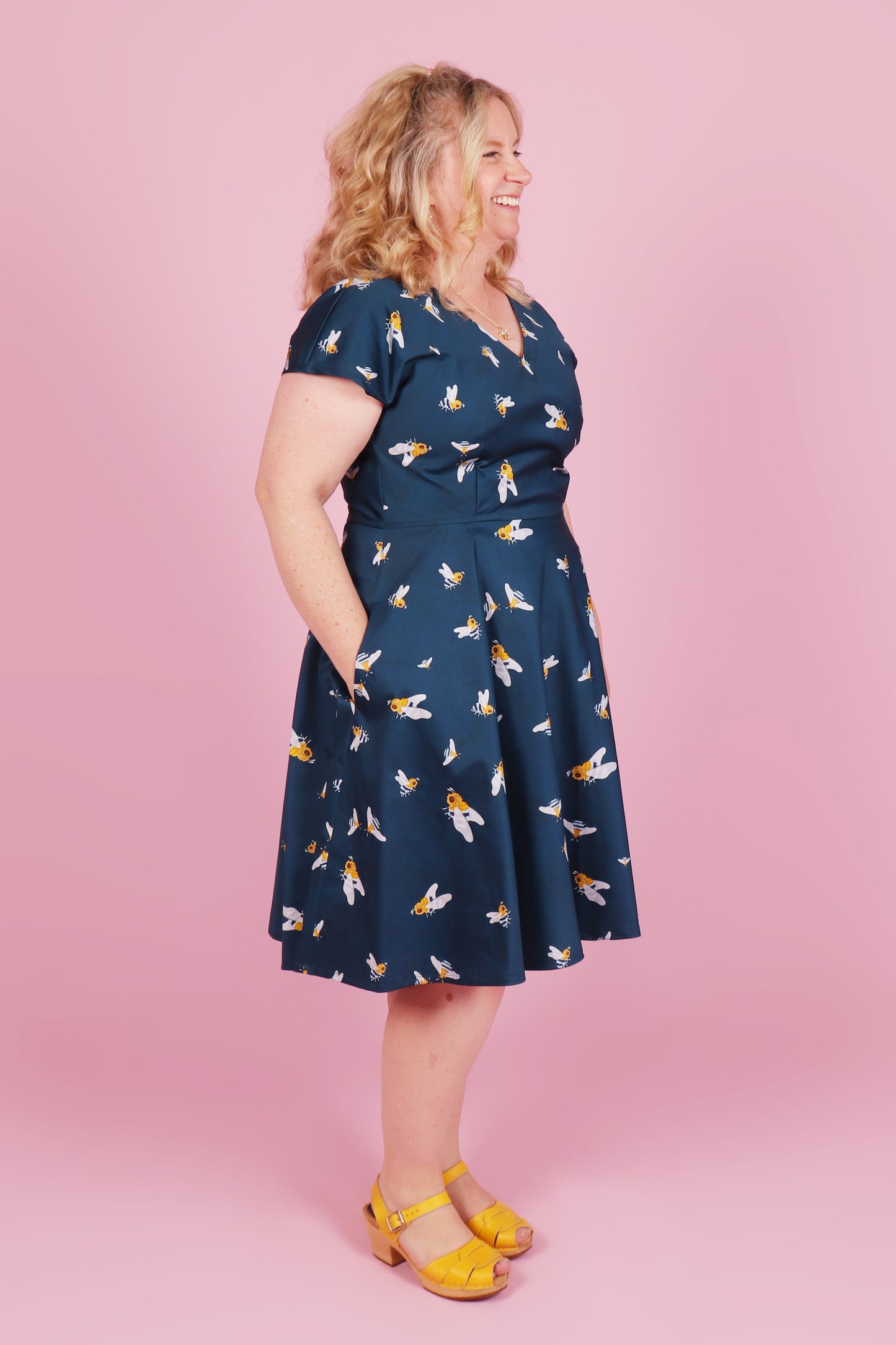 Belinda Dress Native Bees Navy