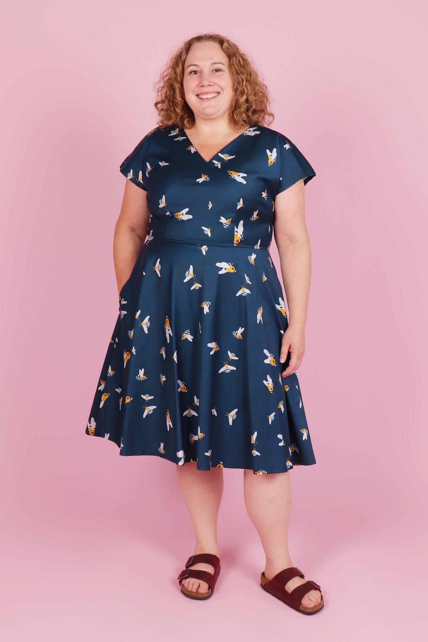 Belinda Dress Native Bees Navy