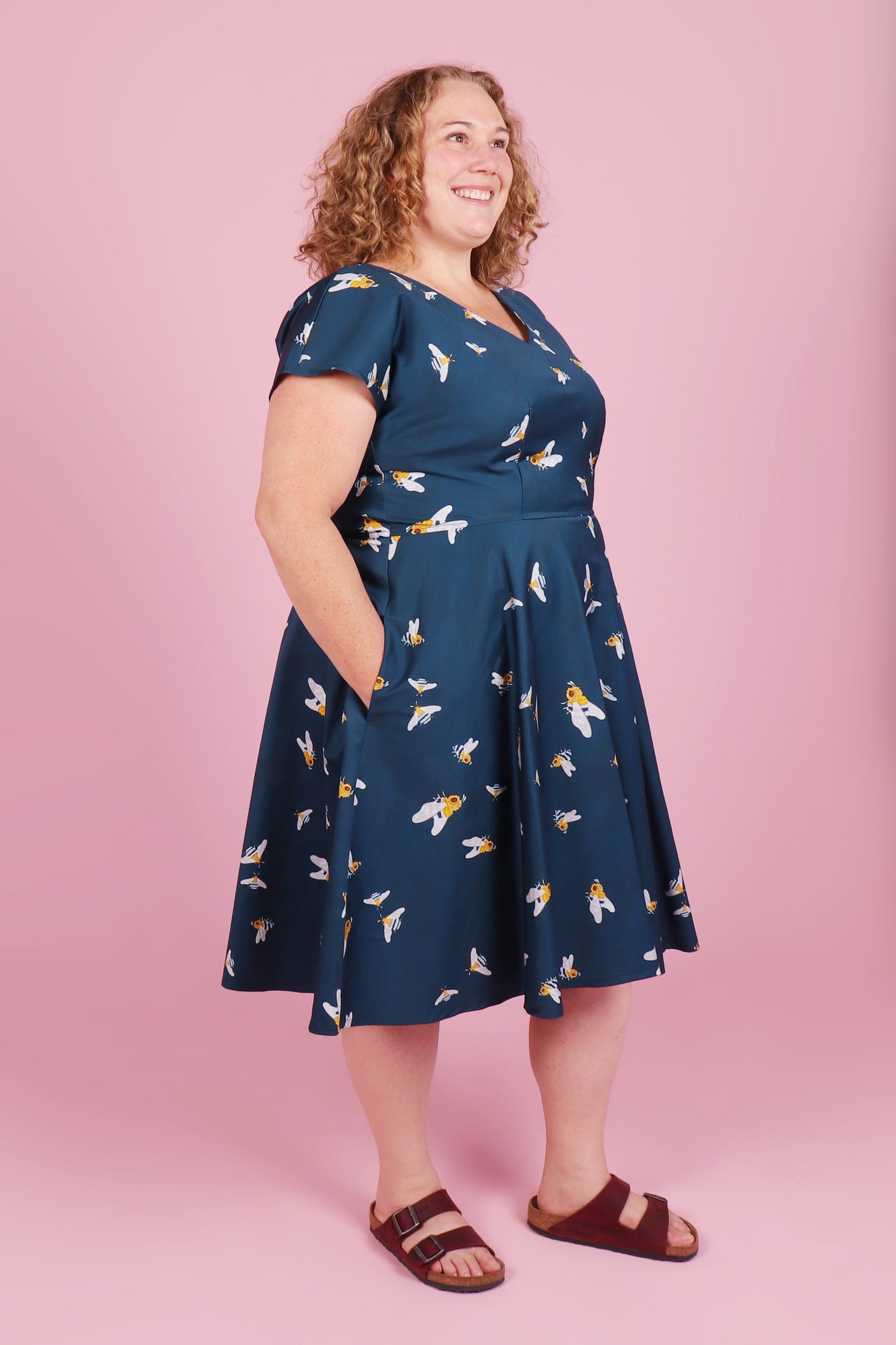 Belinda Dress Native Bees Navy